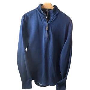 Orvis Mens sz M Blue quarter zip pullover sweater
